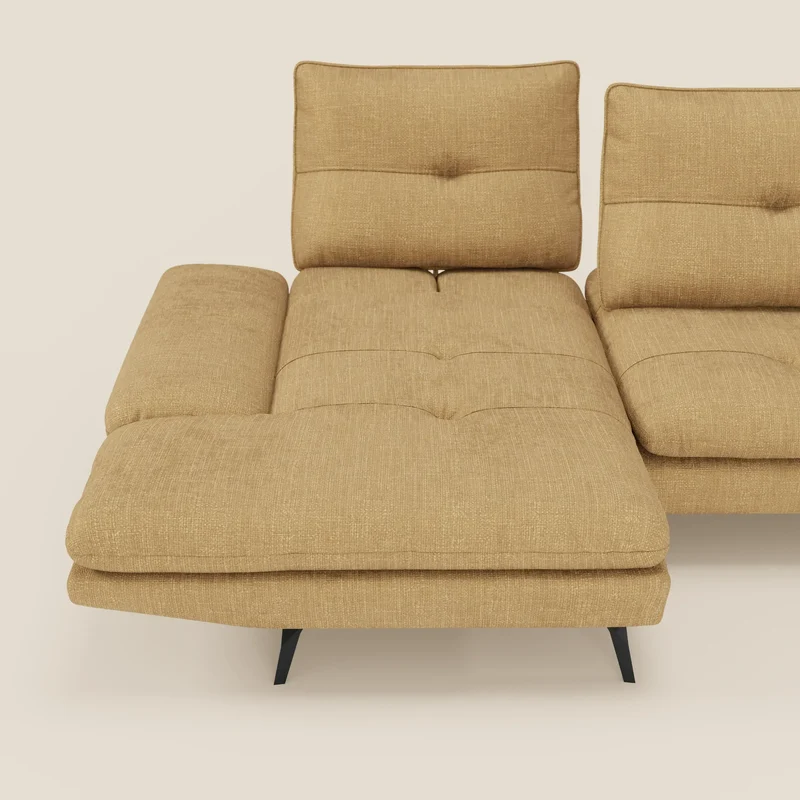 Ardex Canapé avec méridienne - dossiers coulissants et accoudoirs réglables en élégant tissu imperméable T06 jaune