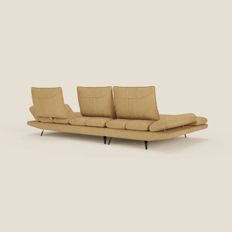 Ardex Canapé avec méridienne - dossiers coulissants et accoudoirs réglables en élégant tissu imperméable T06 jaune