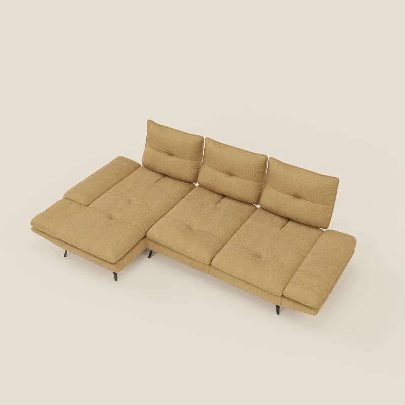 Ardex Canapé avec méridienne - dossiers coulissants et accoudoirs réglables en élégant tissu imperméable T06 jaune