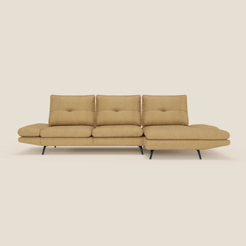 Ardex Canapé avec méridienne - dossiers coulissants et accoudoirs réglables en élégant tissu imperméable T06 jaune