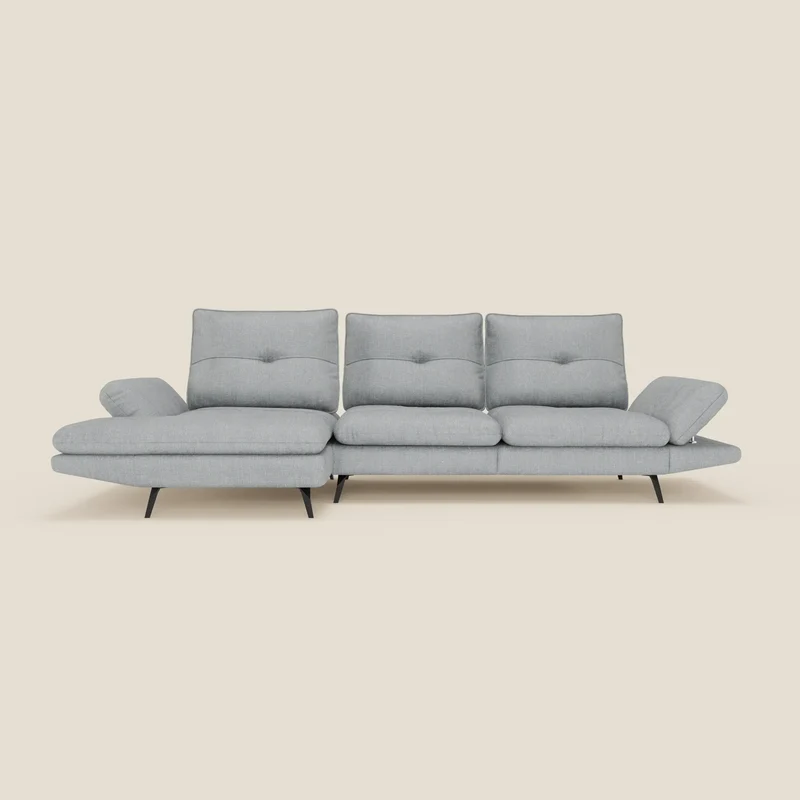Ardex Canapé avec méridienne - dossiers coulissants et accoudoirs réglables en élégant tissu imperméable T06 bleu glacier