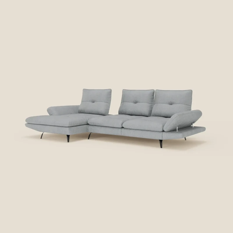 Ardex Canapé avec méridienne - dossiers coulissants et accoudoirs réglables en élégant tissu imperméable T06 bleu glacier