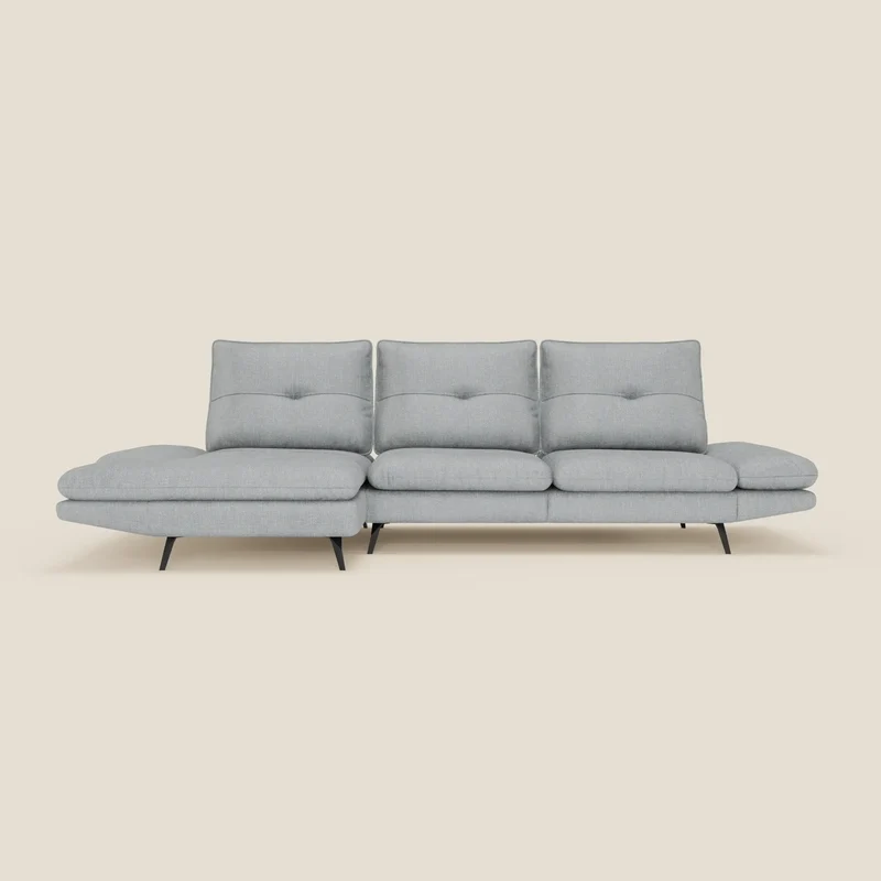 Ardex Canapé avec méridienne - dossiers coulissants et accoudoirs réglables en élégant tissu imperméable T06 bleu glacier