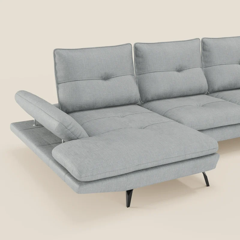 Ardex Canapé avec méridienne - dossiers coulissants et accoudoirs réglables en élégant tissu imperméable T06 bleu glacier