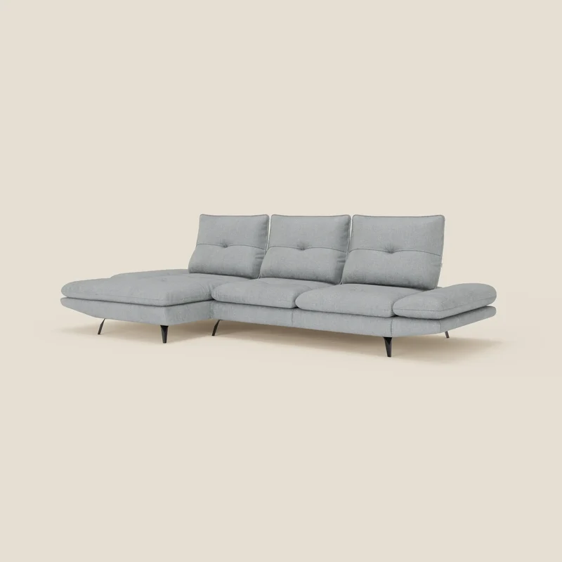 Ardex Canapé avec méridienne - dossiers coulissants et accoudoirs réglables en élégant tissu imperméable T06 bleu glacier