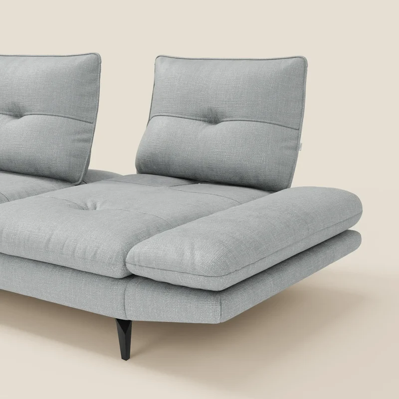 Ardex Canapé avec méridienne - dossiers coulissants et accoudoirs réglables en élégant tissu imperméable T06 bleu glacier