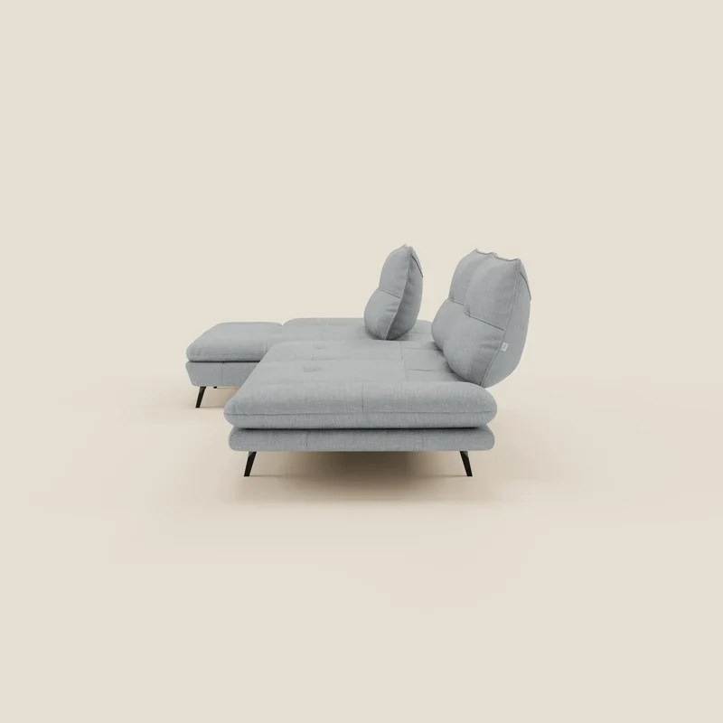 Ardex Canapé avec méridienne - dossiers coulissants et accoudoirs réglables en élégant tissu imperméable T06 bleu glacier