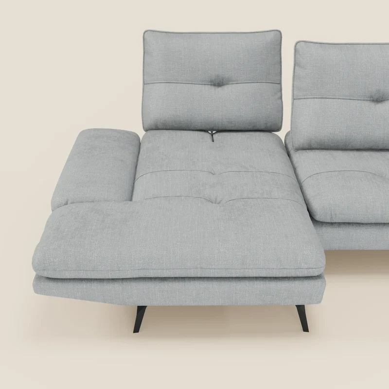 Ardex Canapé avec méridienne - dossiers coulissants et accoudoirs réglables en élégant tissu imperméable T06 bleu glacier