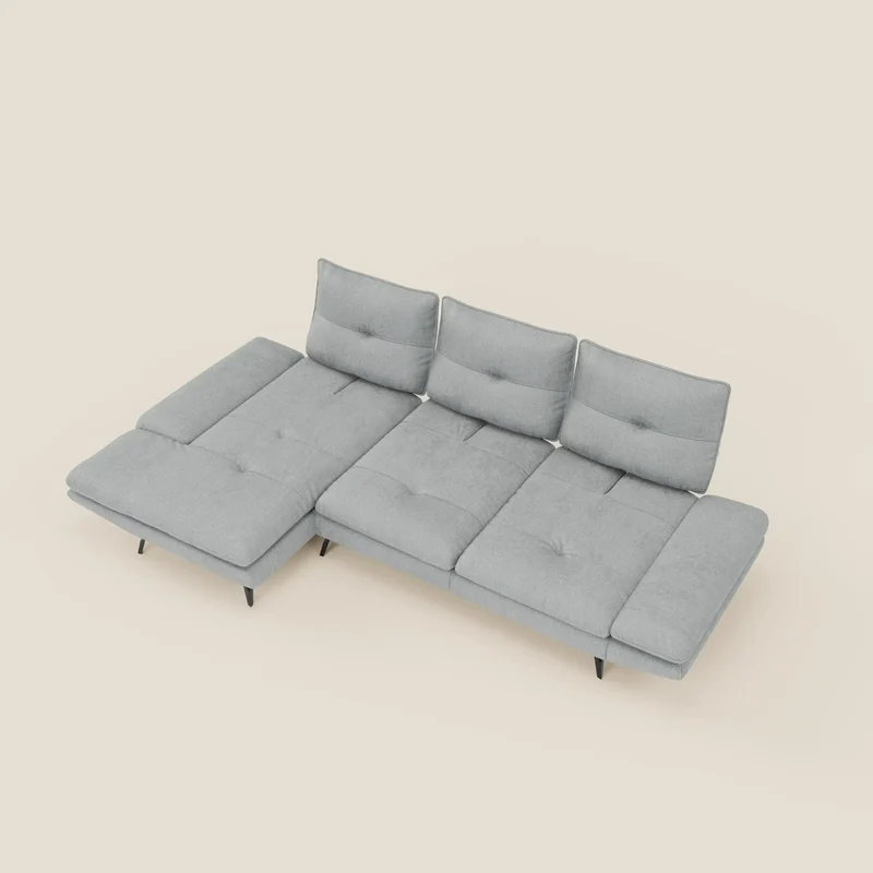 Ardex Canapé avec méridienne - dossiers coulissants et accoudoirs réglables en élégant tissu imperméable T06 bleu glacier