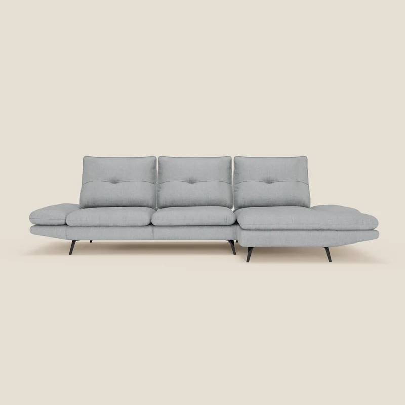 Ardex Canapé avec méridienne - dossiers coulissants et accoudoirs réglables en élégant tissu imperméable T06 bleu glacier