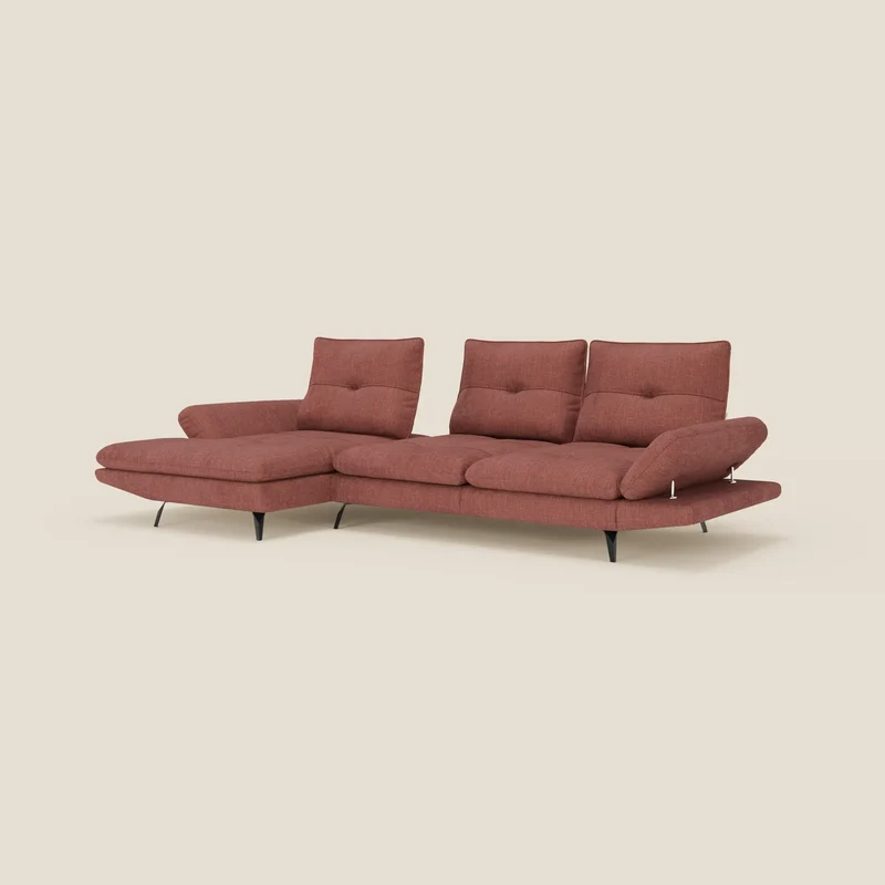 Ardex Canapé avec méridienne - dossiers coulissants et accoudoirs réglables en élégant tissu imperméable T06 corail