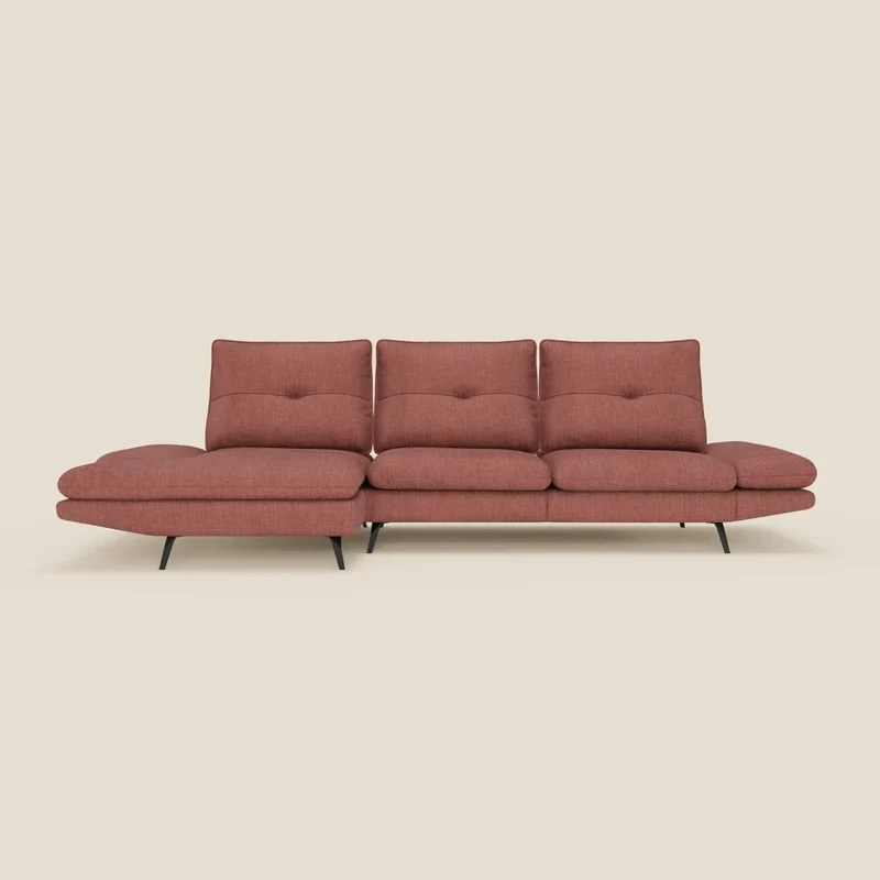 Ardex Canapé avec méridienne - dossiers coulissants et accoudoirs réglables en élégant tissu imperméable T06 corail