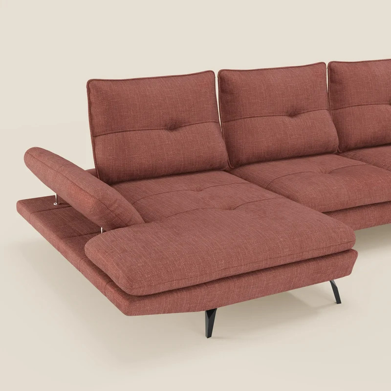 Ardex Canapé avec méridienne - dossiers coulissants et accoudoirs réglables en élégant tissu imperméable T06 corail