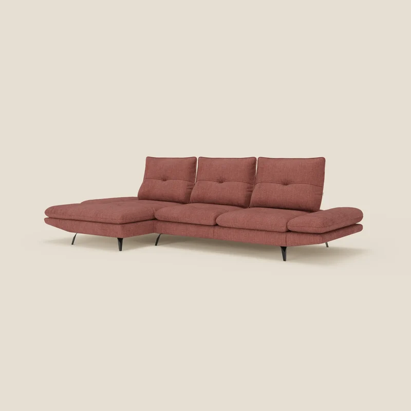Ardex Canapé avec méridienne - dossiers coulissants et accoudoirs réglables en élégant tissu imperméable T06 corail