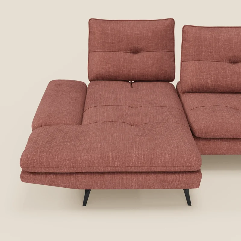 Ardex Canapé avec méridienne - dossiers coulissants et accoudoirs réglables en élégant tissu imperméable T06 corail