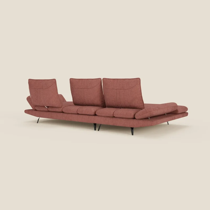 Ardex Canapé avec méridienne - dossiers coulissants et accoudoirs réglables en élégant tissu imperméable T06 corail
