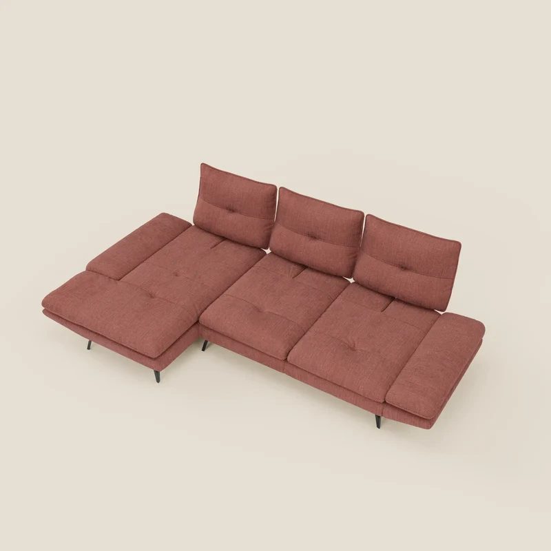 Ardex Canapé avec méridienne - dossiers coulissants et accoudoirs réglables en élégant tissu imperméable T06 corail