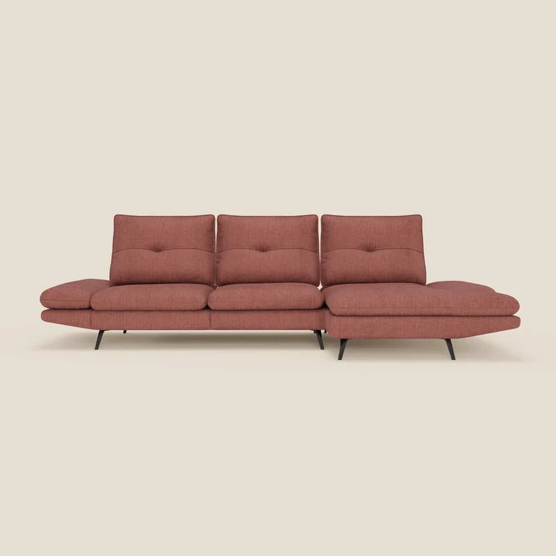 Ardex Canapé avec méridienne - dossiers coulissants et accoudoirs réglables en élégant tissu imperméable T06 corail