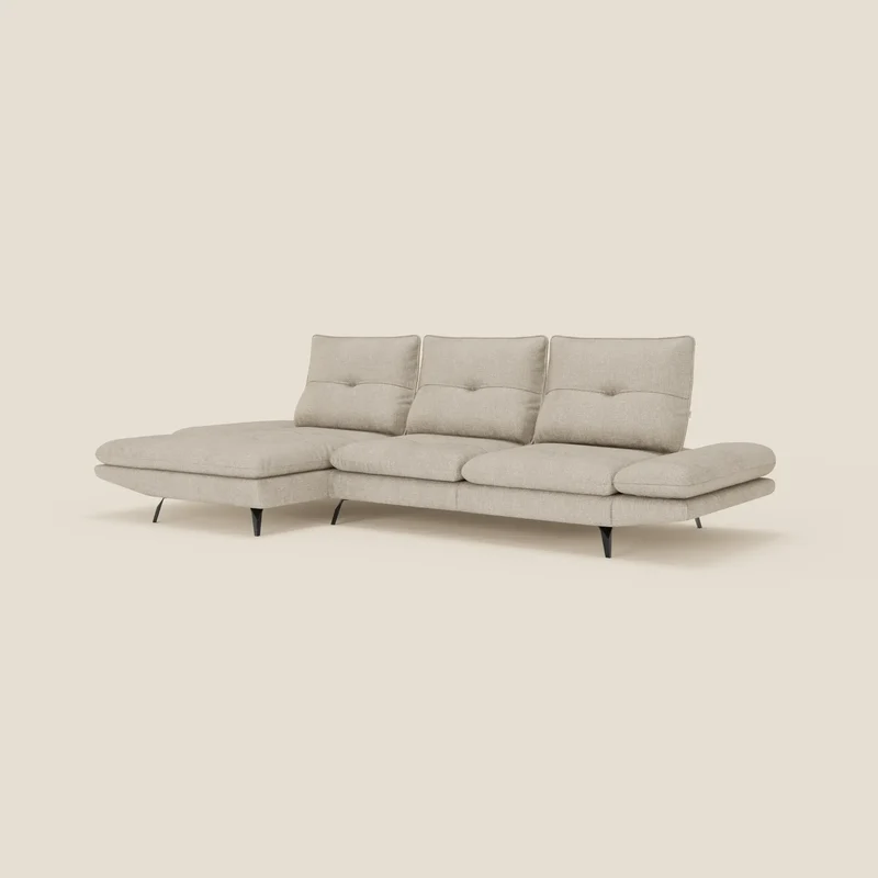 Ardex Canapé avec méridienne - dossiers coulissants et accoudoirs réglables en élégant tissu imperméable T06 crème