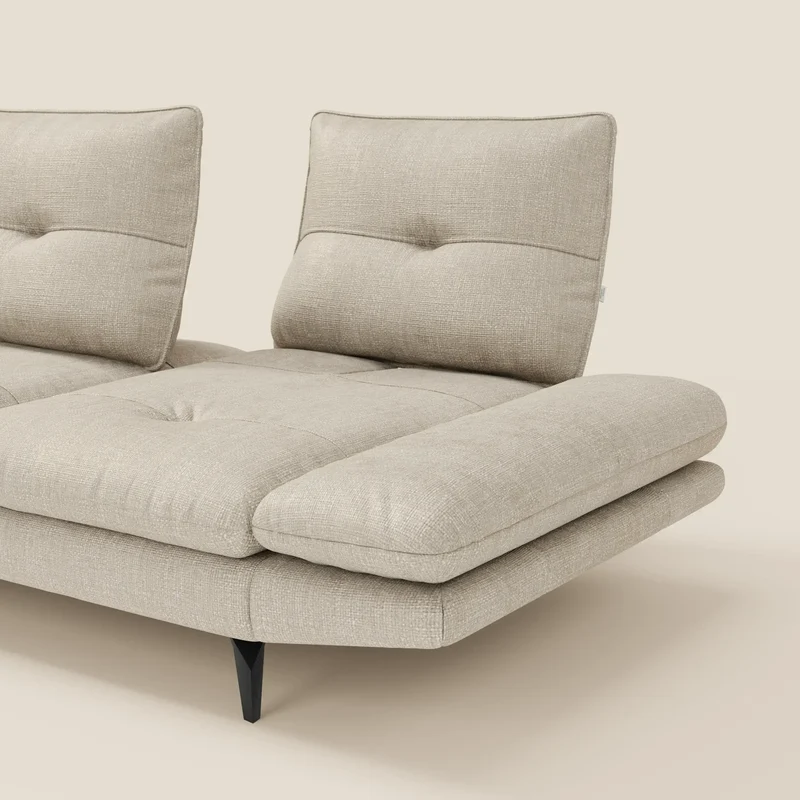 Ardex Canapé avec méridienne - dossiers coulissants et accoudoirs réglables en élégant tissu imperméable T06 crème