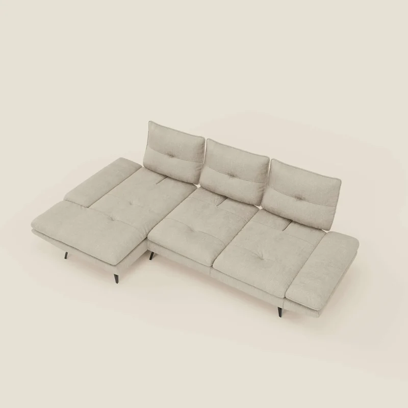 Ardex Canapé avec méridienne - dossiers coulissants et accoudoirs réglables en élégant tissu imperméable T06 crème