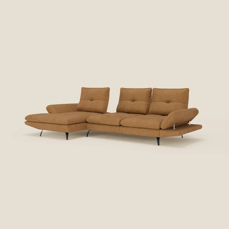 Ardex Canapé avec méridienne - dossiers coulissants et accoudoirs réglables en élégant tissu imperméable T06 ocre