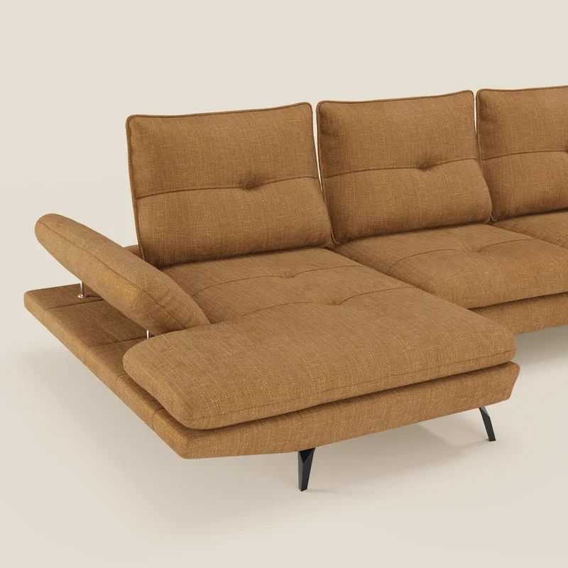 Ardex Canapé avec méridienne - dossiers coulissants et accoudoirs réglables en élégant tissu imperméable T06 ocre