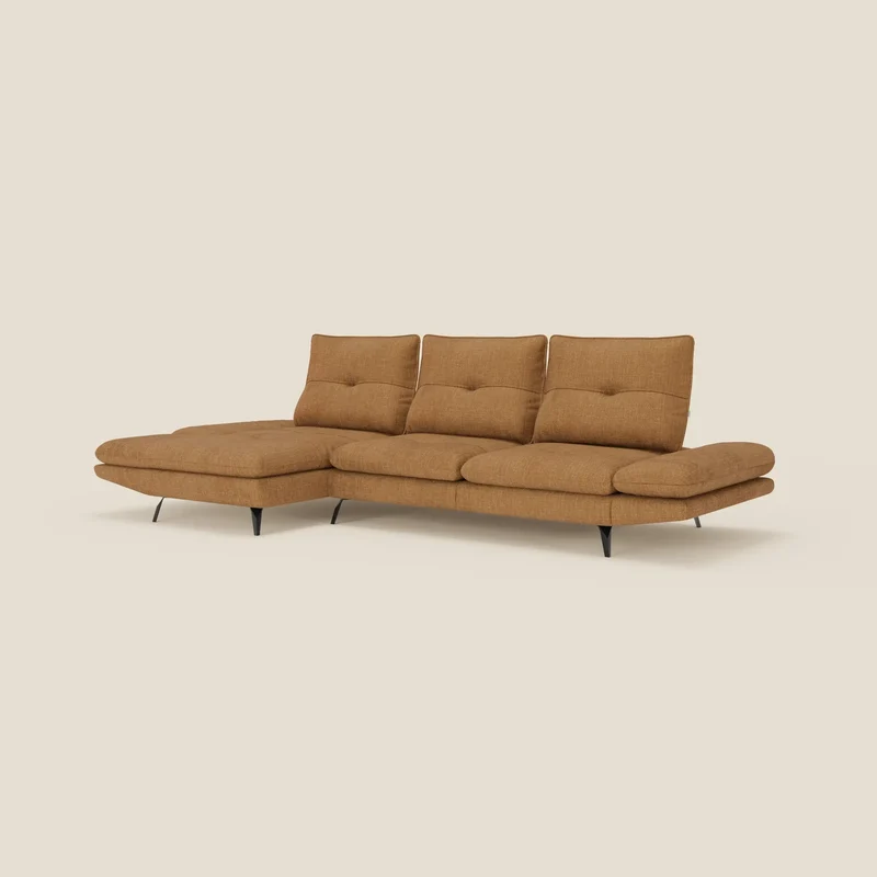 Ardex Canapé avec méridienne - dossiers coulissants et accoudoirs réglables en élégant tissu imperméable T06 ocre