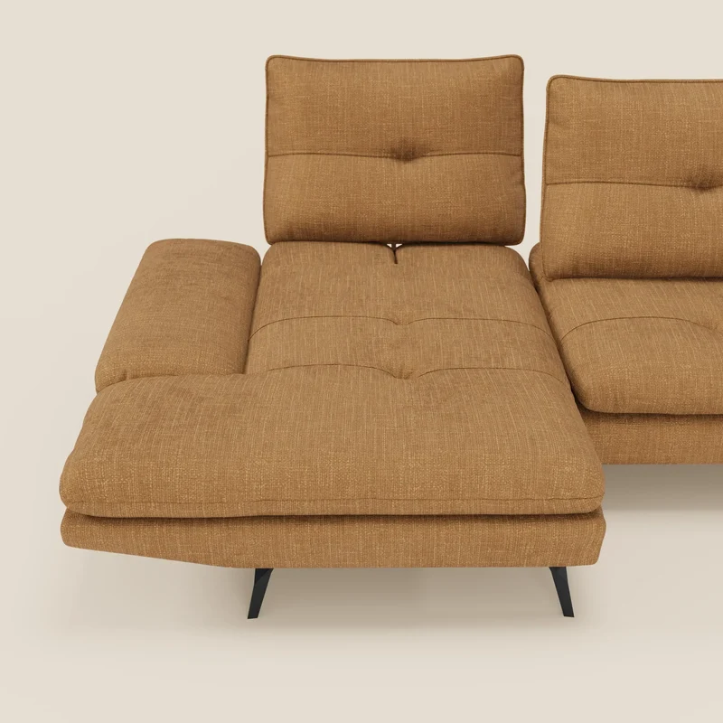 Ardex Canapé avec méridienne - dossiers coulissants et accoudoirs réglables en élégant tissu imperméable T06 ocre