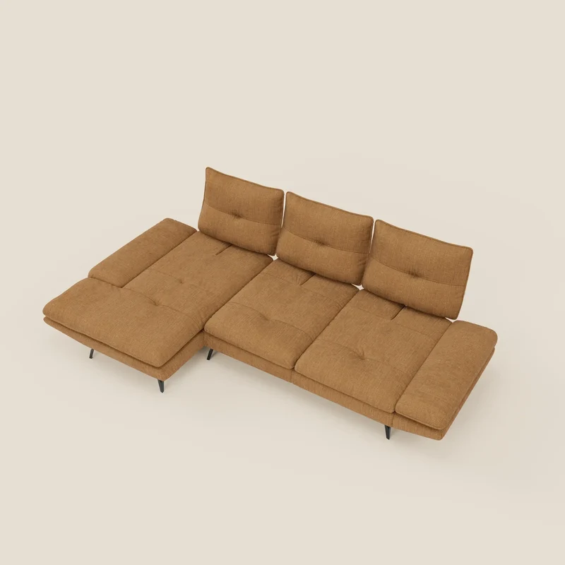 Ardex Canapé avec méridienne - dossiers coulissants et accoudoirs réglables en élégant tissu imperméable T06 ocre
