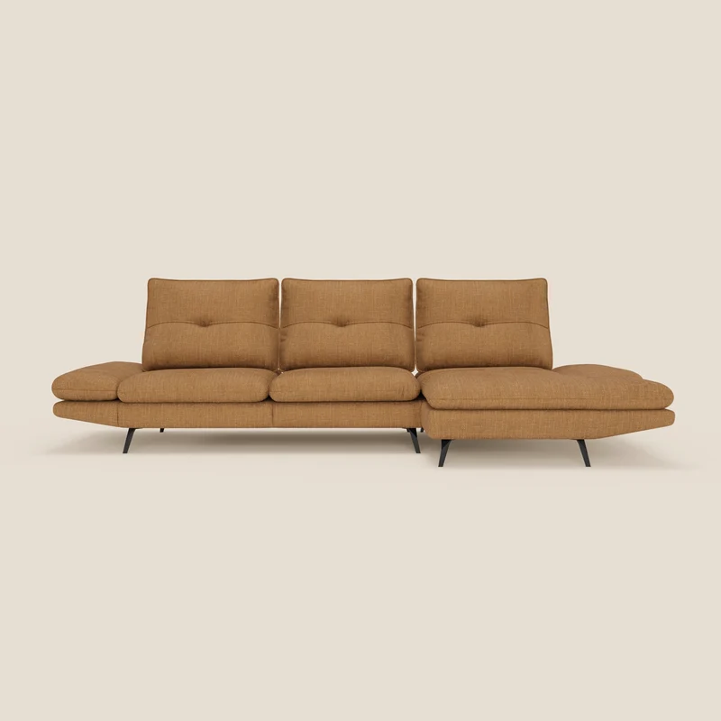 Ardex Canapé avec méridienne - dossiers coulissants et accoudoirs réglables en élégant tissu imperméable T06 ocre