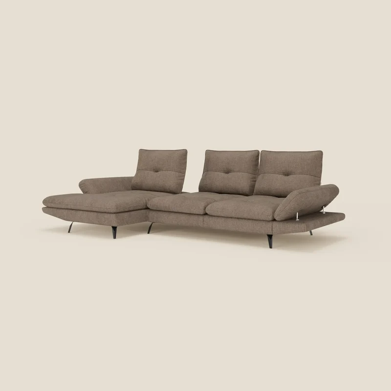 Ardex Canapé avec méridienne - dossiers coulissants et accoudoirs réglables en élégant tissu imperméable T06 marron
