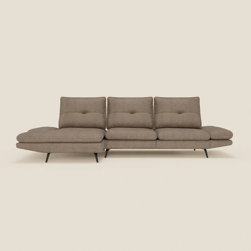 Ardex Canapé avec méridienne - dossiers coulissants et accoudoirs réglables en élégant tissu imperméable T06 marron