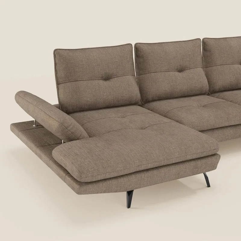 Ardex Canapé avec méridienne - dossiers coulissants et accoudoirs réglables en élégant tissu imperméable T06 marron