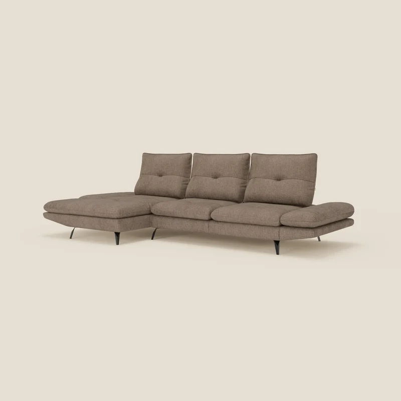 Ardex Canapé avec méridienne - dossiers coulissants et accoudoirs réglables en élégant tissu imperméable T06 marron
