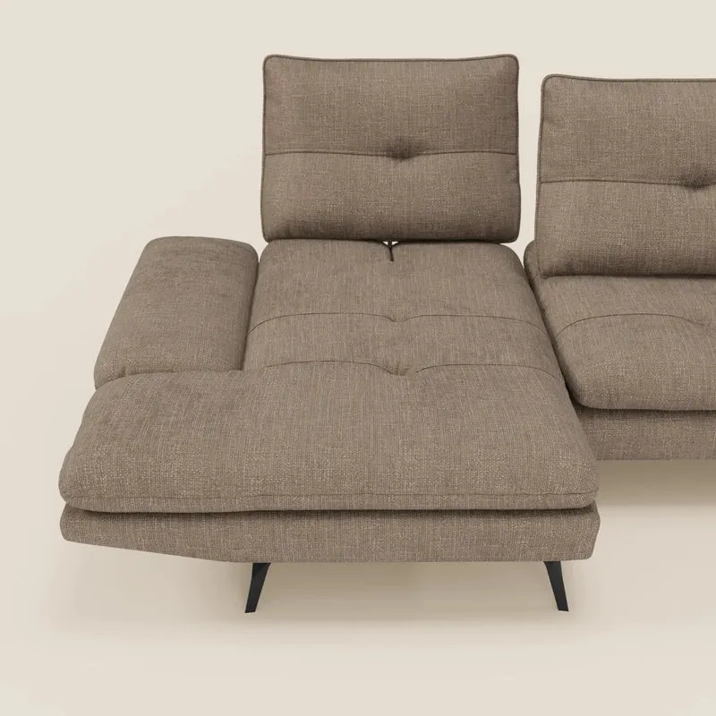 Ardex Canapé avec méridienne - dossiers coulissants et accoudoirs réglables en élégant tissu imperméable T06 marron