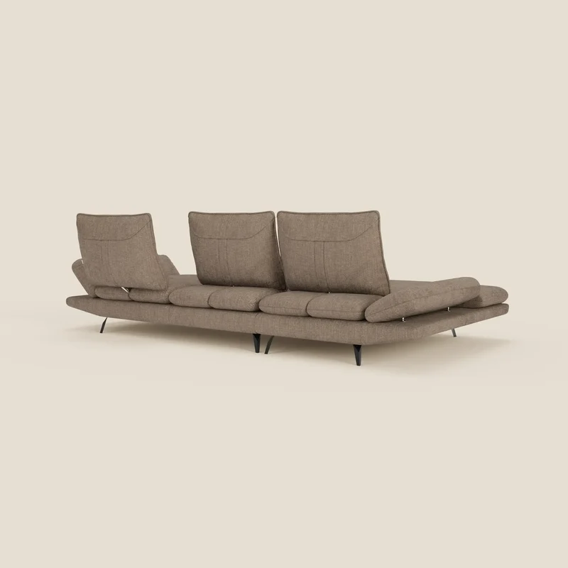 Ardex Canapé avec méridienne - dossiers coulissants et accoudoirs réglables en élégant tissu imperméable T06 marron