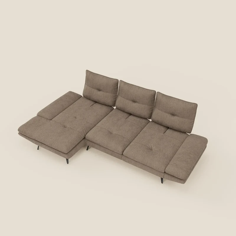 Ardex Canapé avec méridienne - dossiers coulissants et accoudoirs réglables en élégant tissu imperméable T06 marron