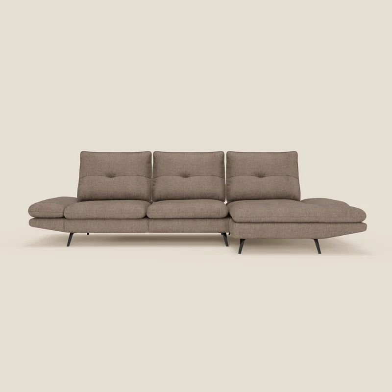 Ardex Canapé avec méridienne - dossiers coulissants et accoudoirs réglables en élégant tissu imperméable T06 marron