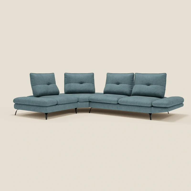 Ardex Canapé d'angle - dossiers coulissants et accoudoirs réglables en élégant tissu imperméable T06 bleu ciel