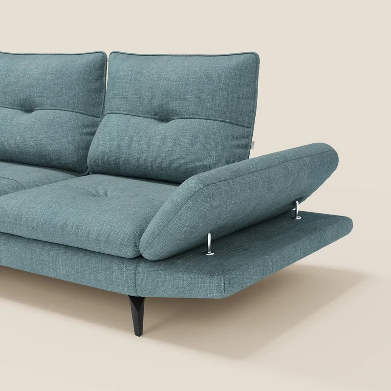 Ardex Canapé d'angle - dossiers coulissants et accoudoirs réglables en élégant tissu imperméable T06 bleu ciel