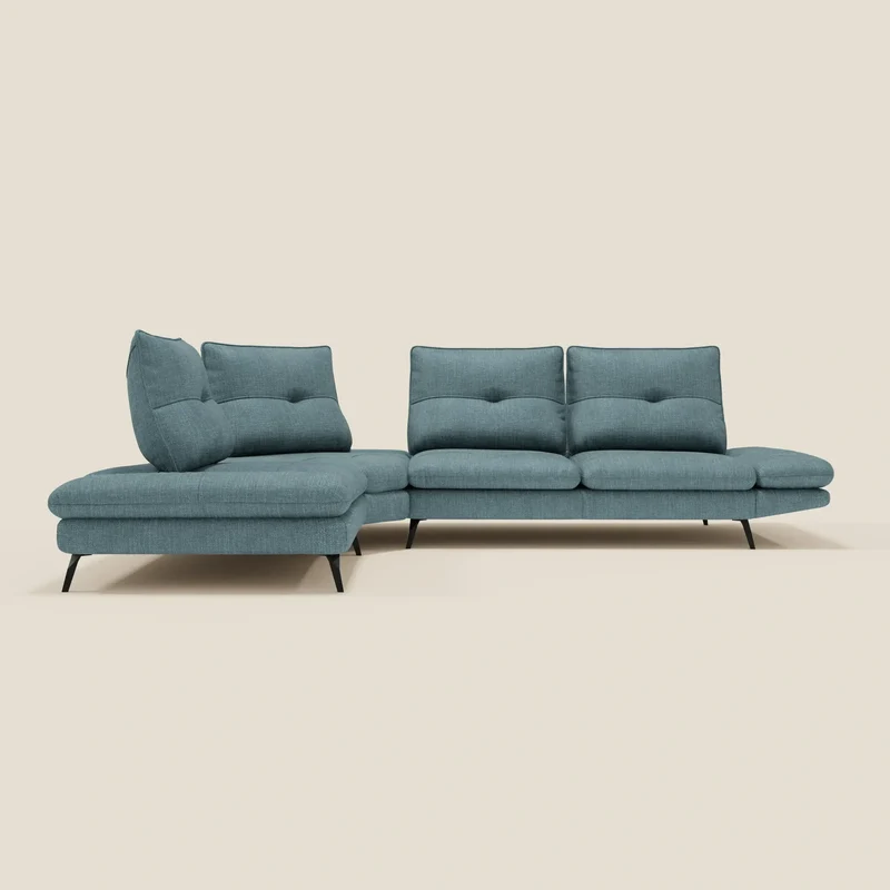 Ardex Canapé d'angle - dossiers coulissants et accoudoirs réglables en élégant tissu imperméable T06 bleu ciel
