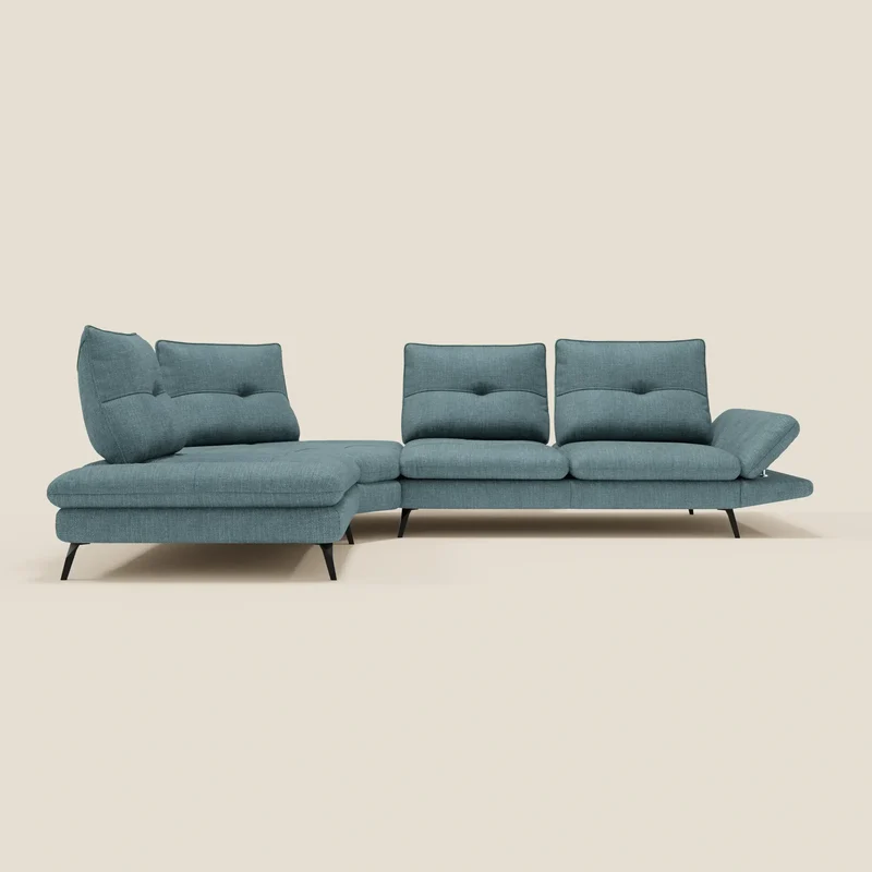 Ardex Canapé d'angle - dossiers coulissants et accoudoirs réglables en élégant tissu imperméable T06 bleu ciel