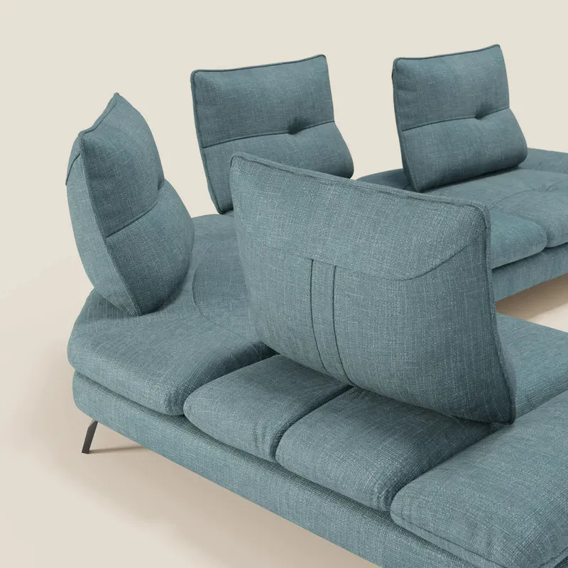 Ardex Canapé d'angle - dossiers coulissants et accoudoirs réglables en élégant tissu imperméable T06 bleu ciel
