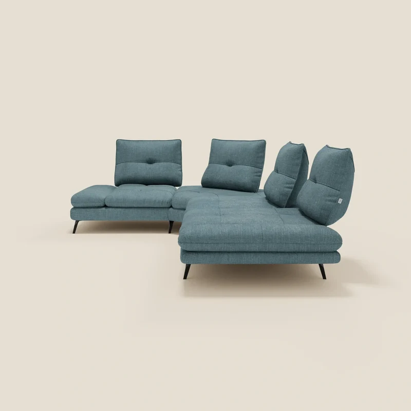Ardex Canapé d'angle - dossiers coulissants et accoudoirs réglables en élégant tissu imperméable T06 bleu ciel