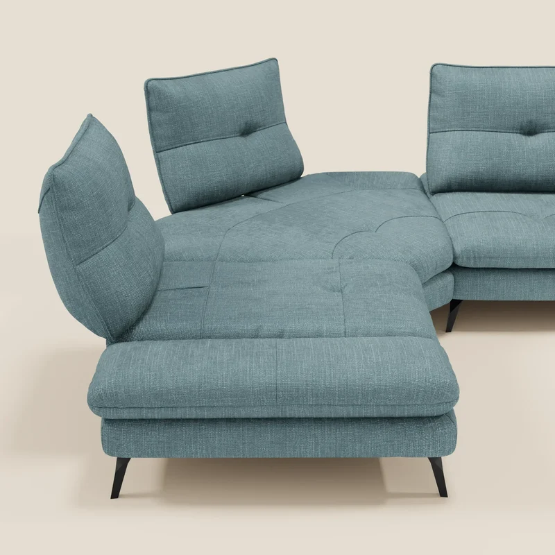 Ardex Canapé d'angle - dossiers coulissants et accoudoirs réglables en élégant tissu imperméable T06 bleu ciel