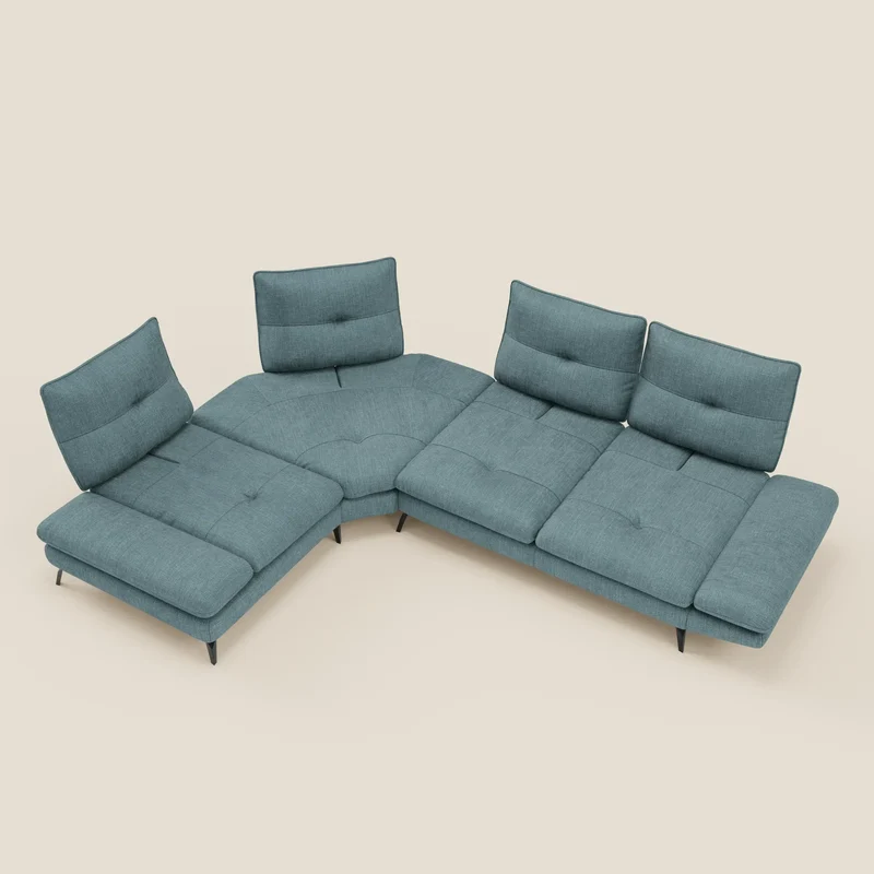Ardex Canapé d'angle - dossiers coulissants et accoudoirs réglables en élégant tissu imperméable T06 bleu ciel