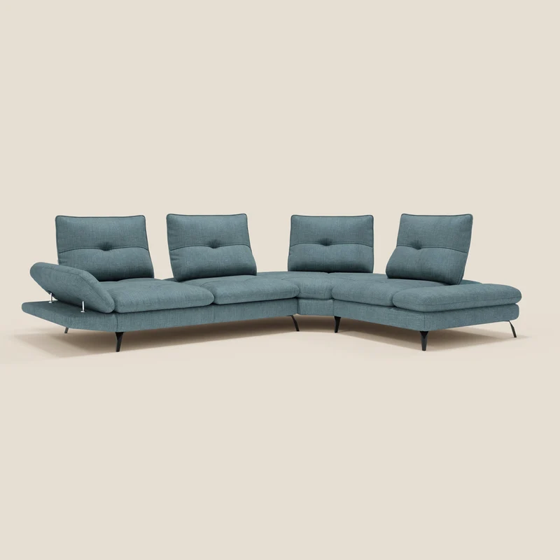 Ardex Canapé d'angle - dossiers coulissants et accoudoirs réglables en élégant tissu imperméable T06 bleu ciel