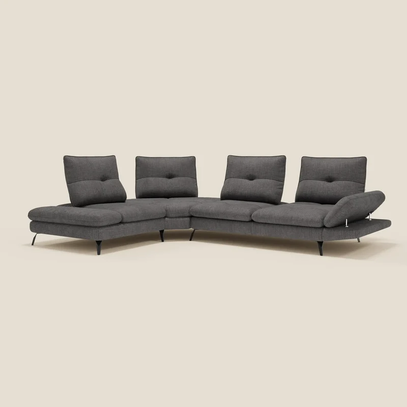 Ardex Canapé d'angle - dossiers coulissants et accoudoirs réglables en élégant tissu imperméable T06 anthracite
