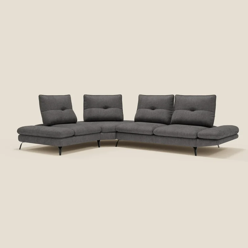 Ardex Canapé d'angle - dossiers coulissants et accoudoirs réglables en élégant tissu imperméable T06 anthracite